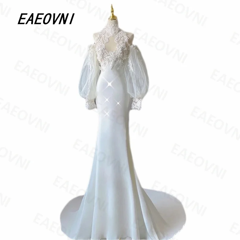 فستان زفاف عتيق مزين بالدانتيل من الساتان 2026 أحدث فستان زفاف فاخر حورية البحر زي العرائس مصنوع حسب الطلب فيستدو دينوفيا #5