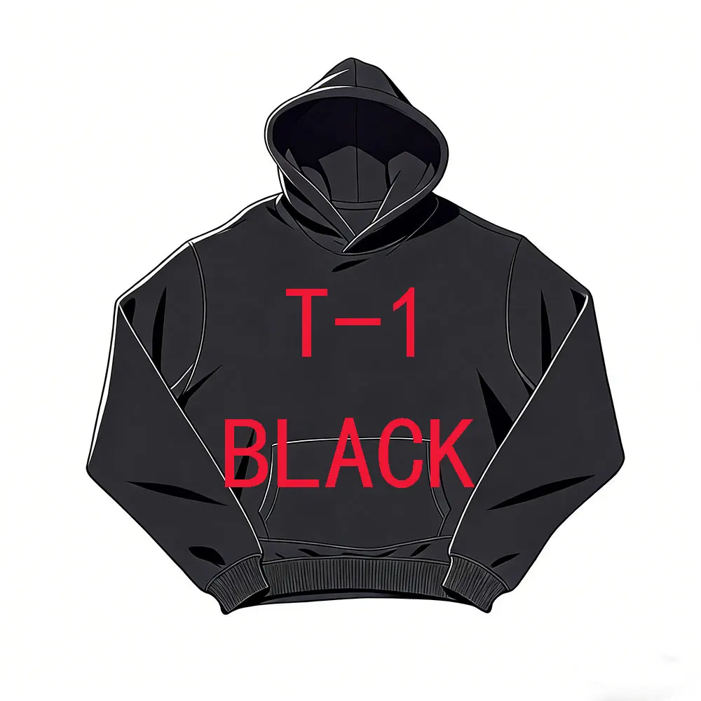 T-1  Black Cotton Embroidered Hoodie - Hip-Hop Street Jogging Pullover, Euro Trendy Casual Athleisure for Spring/Fall