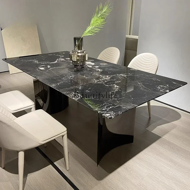 Natural marble black rose dining table Italian light luxury rectangular dining table