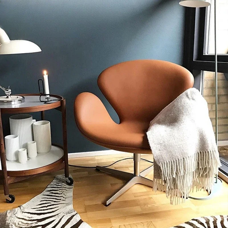 Swan chair simple backrest rotating single leisure chair designer creative cream style bedroom fabric makeup chair
