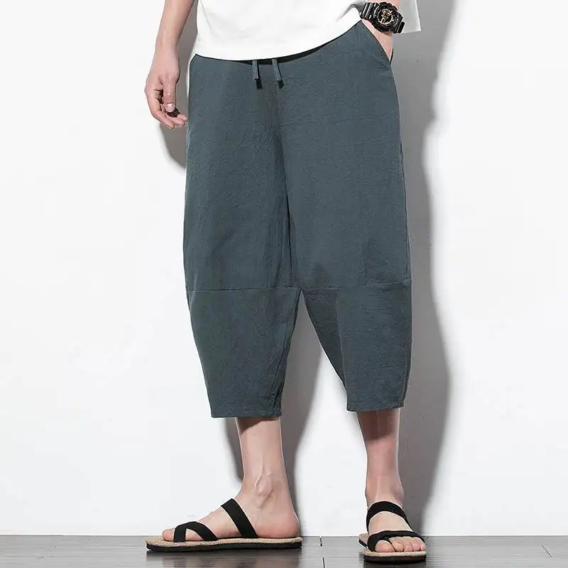 Plus size Cotton Linen Harem Pants Summer Casual Calf-Length Solid Baggy Trousers vinatge spodnie dresowe pantalons décontractés