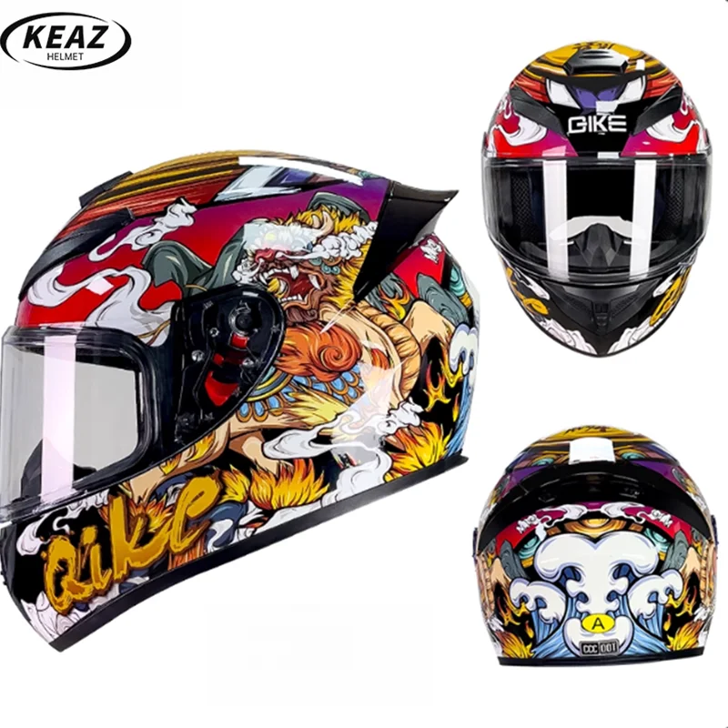 

Графический принт высокой четкости, черный мотоциклетный шлем в форме Кирин, анфас, твердый корпус, устойчивость к царапинам, для универсальной езды