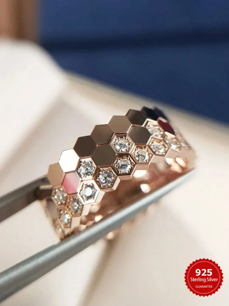 

Простое модное кольцо из стерлингового серебра 925 пробы с узором в виде сот для женщин, комплект колец для помолвки и свадьбы, роскошные ювелирные изделия высокого качества