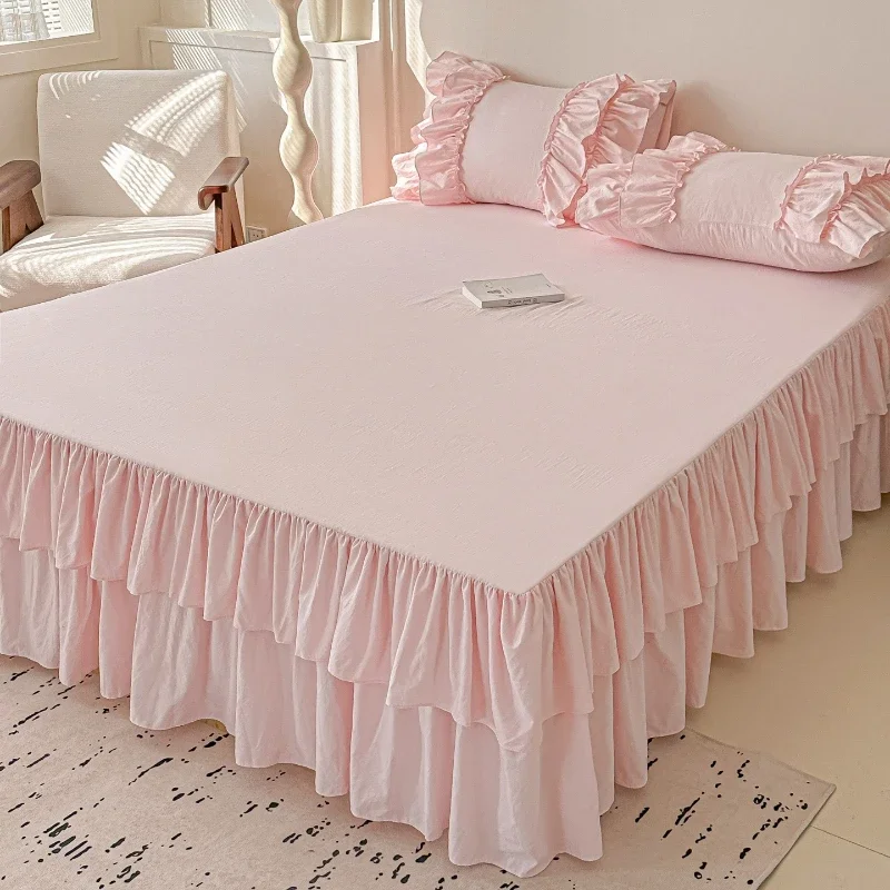Iron Bed Frame Modified Dust Ruffle Cloth Dedicated for Rental Housing Double Layered Lotus Leaf Edge Bed Skirt Decorative Cloth