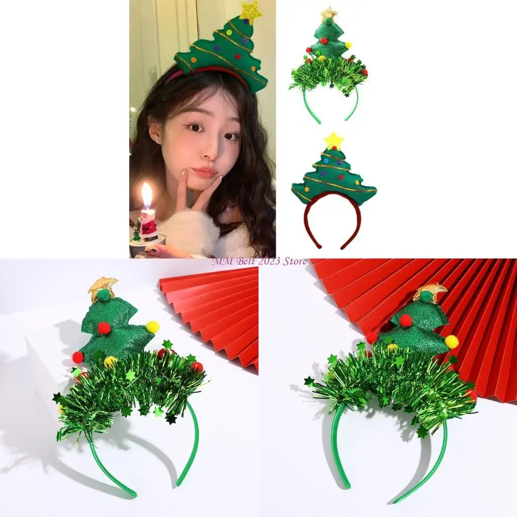 

49ME Детские праздничные повязки на голову с блестящим дизайном рождественской елки, аксессуары для волос для отпуска, семейного