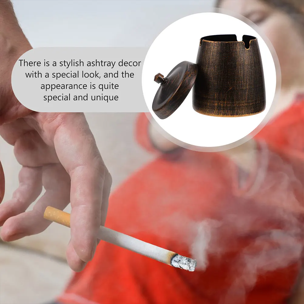 

Ashtray with Lid Windproof Simple Lidded Container Indoor Retro Style Cigarette Butt Holder Desktop Decorative