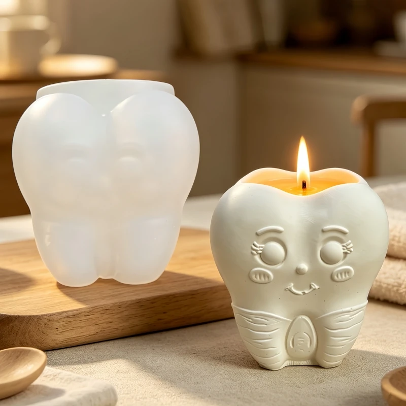 Moule en silicone pour pot de fleurs en résine, motif visage souriant, dents en relief, plante succulente, mignon, pour bougie, moules en gypse mixtes, cadeau d'Halloween