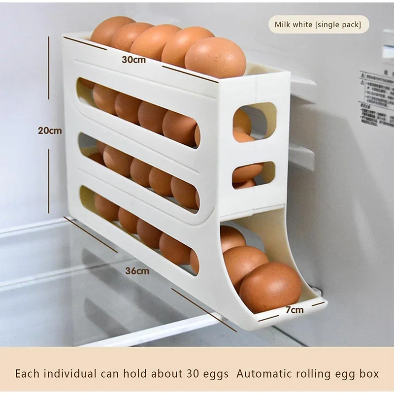 

4- Tier Rolldown Refrigerator Egg Dispenser Refrigerator Egg Stand Automatic Holder For Kitchen Storage Organizer Box Container