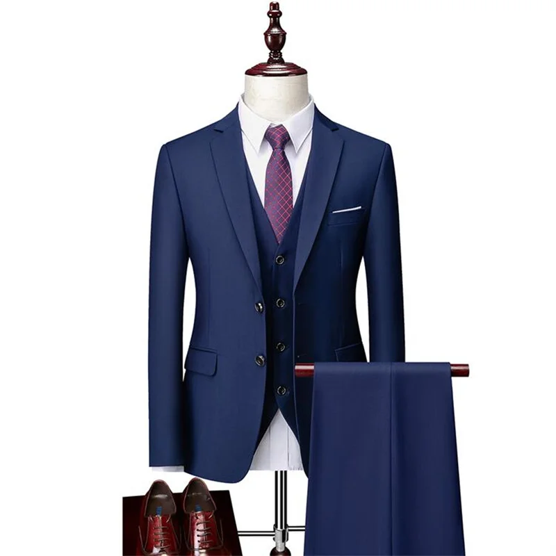 Azul dos homens ternos para o casamento 3 peças traje homme casamento noivo smoking padrinhos ternos de baile de formatura negócios fino ajuste blazer colete calça