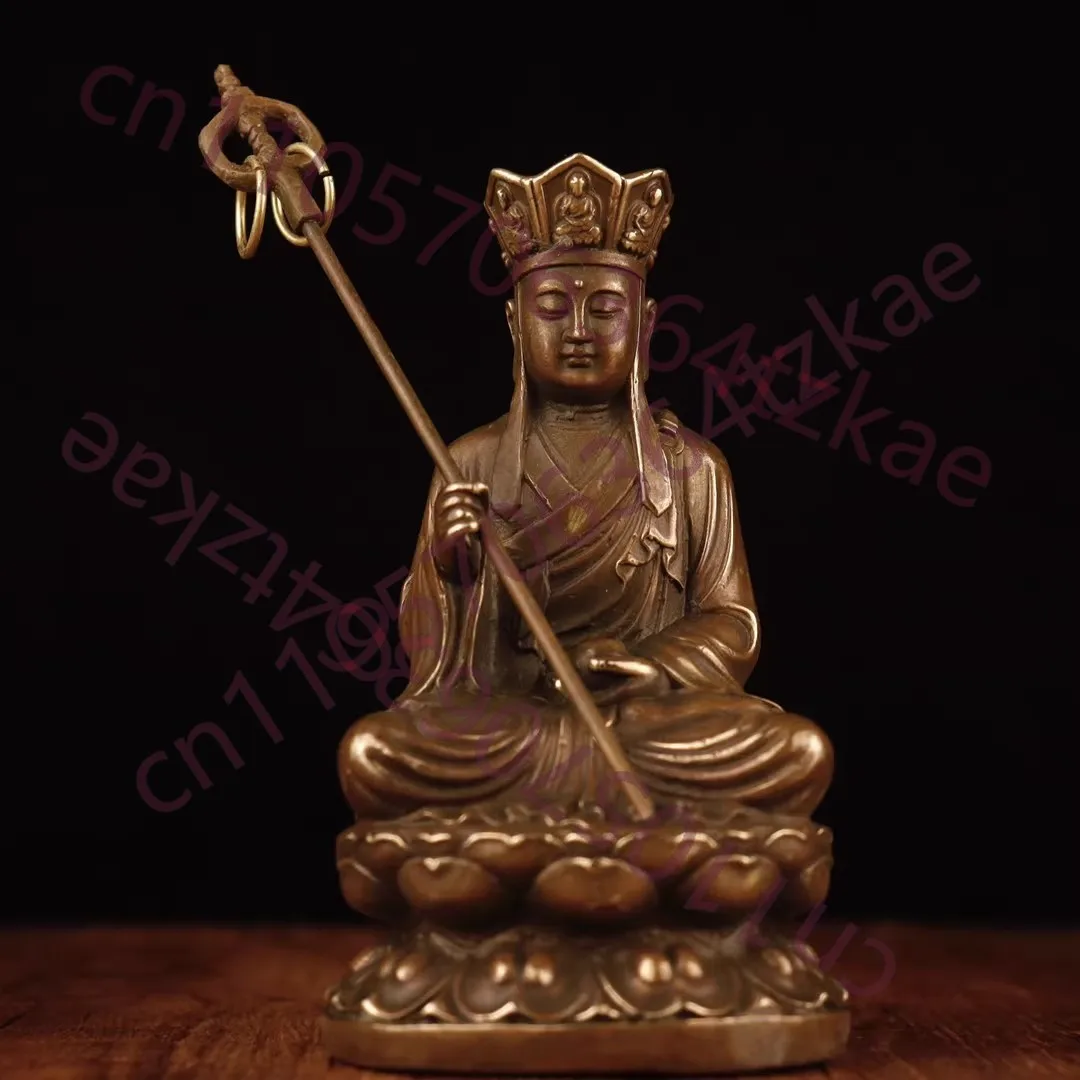 

Solid Bronze Statue of Kṣitigarbha Bodhisattva - Grand Standing/Serene Seated Buddha Figurine, Centrepiece for Home Sanctuary