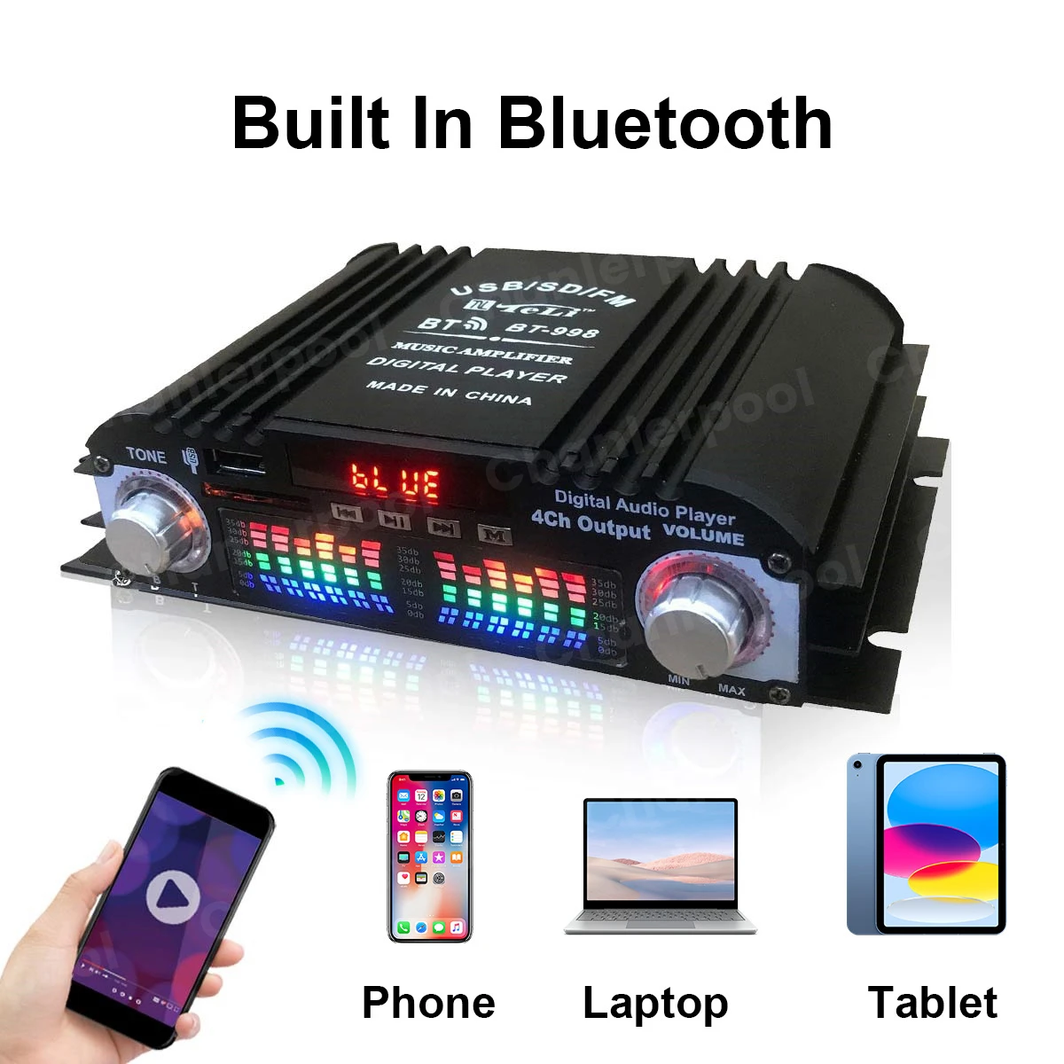 HiFi-Soundverstärker, 4-Kanal-Digital-Audio-Bluetooth-Verstärker, 1600 W, Spitzenleistung, Karaoke-Player, FM-Radio, unterstützt Fernbedienung – Detail 4