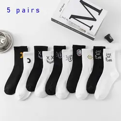 5 Pairs of Men's/women's Long Socks Made of Cotton, Soft and Breathable. Spring and Summer Couple DEVIL'S Mid Length Socks