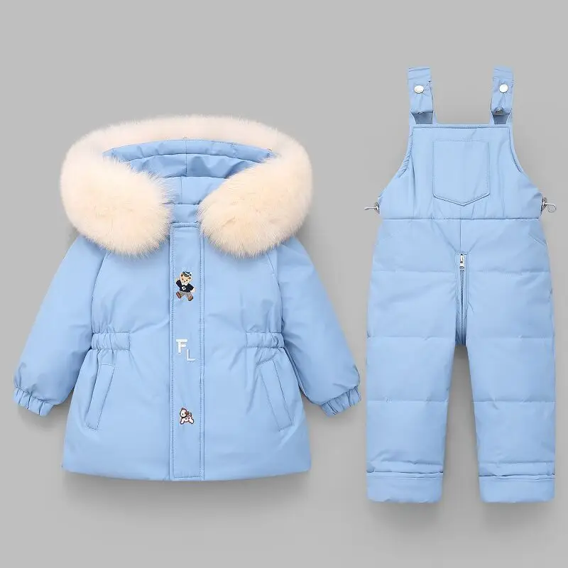 Parka Real Fur Hooded Boy Baby Overalls Girl Clothes Winter Duck Down Jacket Warm Kids Coat Child Snowsuit Snow Clothing Sets