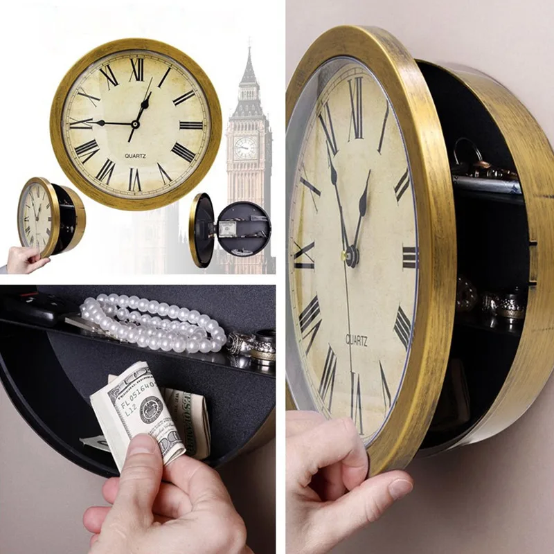 Hot Vintage Wall Clock Safe Box Secret Storage Box Wall Clock Money Jewelry Valuables Storage Box Home Decoration Dropshipping