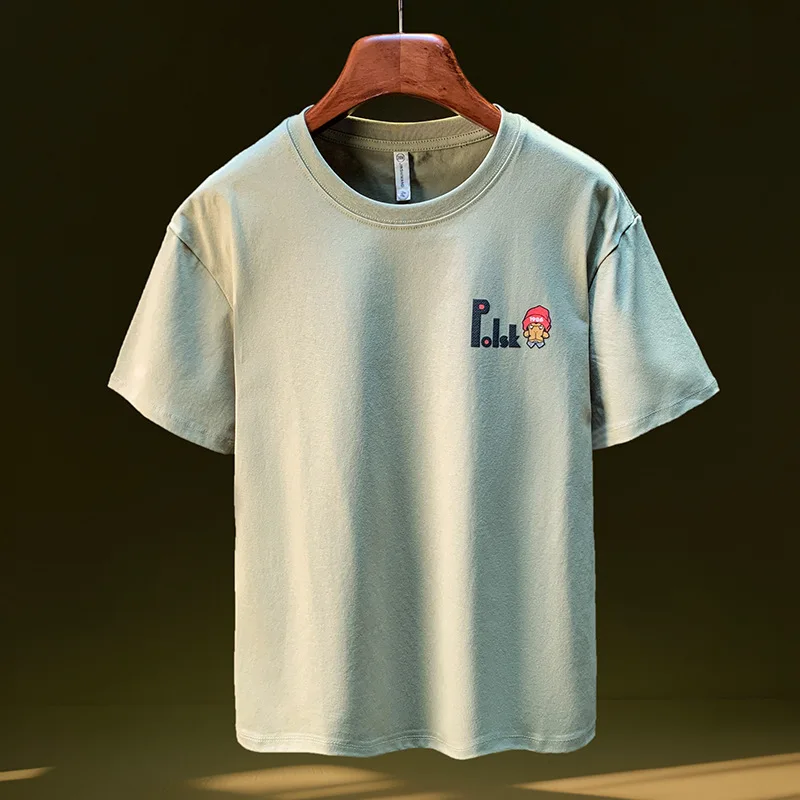 Kaus Lengan Pendek Pria Pakaian Nyaman Bersirkulasi Elastis Baru Musim Panas Pria, Atasan Cetak Kreatif Longgar dan Modis