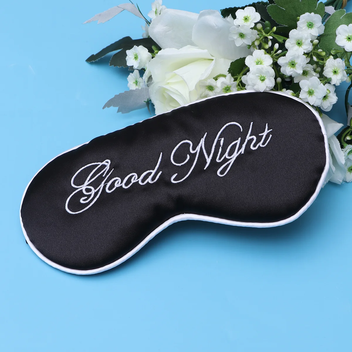 Silk Sleep Eye Mask Embroidery Eyeshade Large Blindfold Night Blinder for Men Women and Kids (Black and Black Inserted Line)