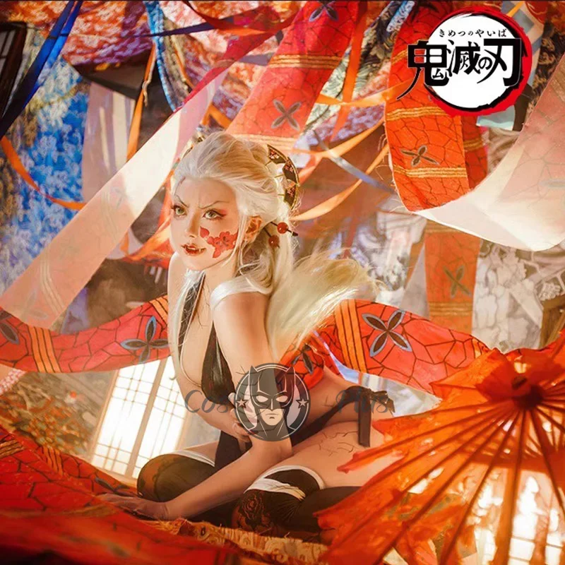 Disfraz de Cosplay de Demon Daki, Gorro y Calcetines, Anime Kimetsu No Yaiba, Gorro Verde del Seisému (Distrito del Entretenimiento)