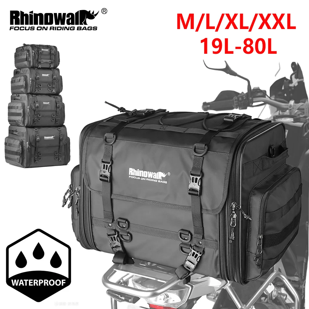 Rhinowalk 19L-80L Motorcycle Back Seat Bag Waterproof Expandable Motorbike Luggage Pannier Tail Saddle Motor Accessories