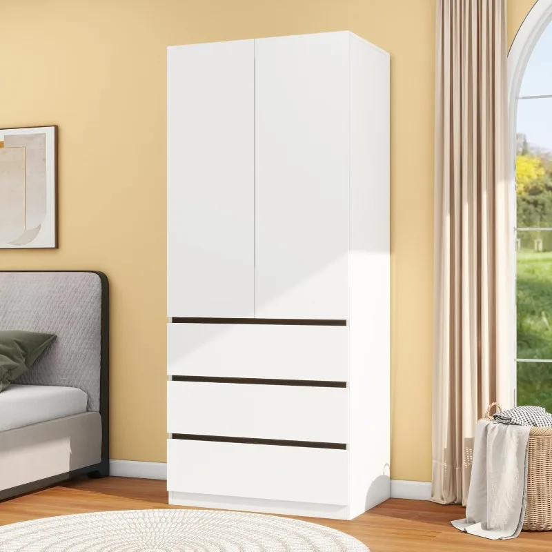 Bedroom Armoire Wardrobe Closet with 3 Drawers: 75