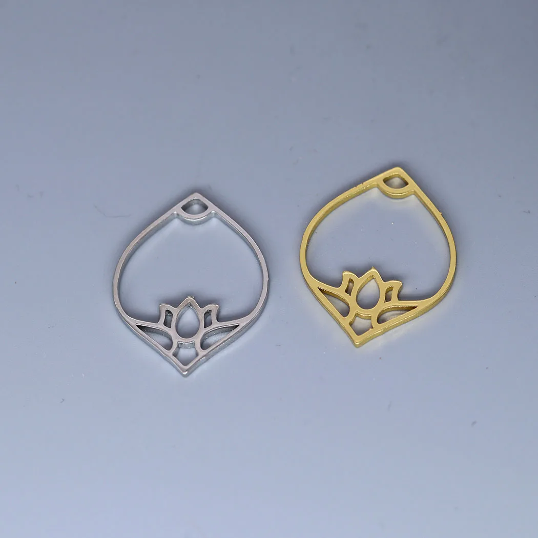 5pcs/lot Sweet Lotus Flower Simple Charm Pendant For Necklace Bracelets Jewelry Crafts Making Handmade Stainless Steel Charm