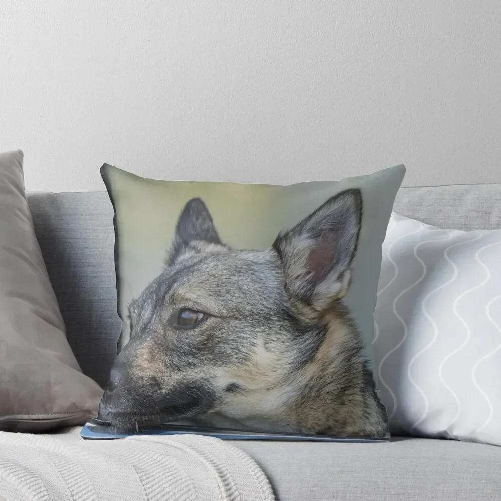 A Swedish Vallhund Looking Out The Car Window Throw Pillow Christmas Pillows christmas ornaments 2025 Cusions Cover pillow