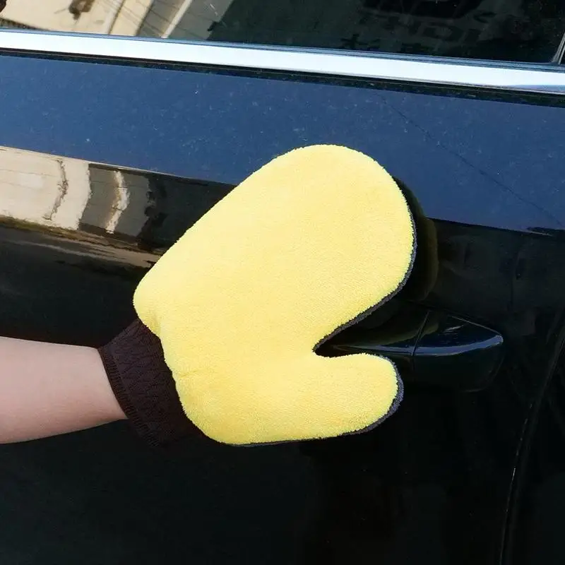 2*Soft Double-sided Fleece Microfiber Car Washing Gloves Chenille Drying Cloth Thickened Cleaning Glove For Car Body Window Tire