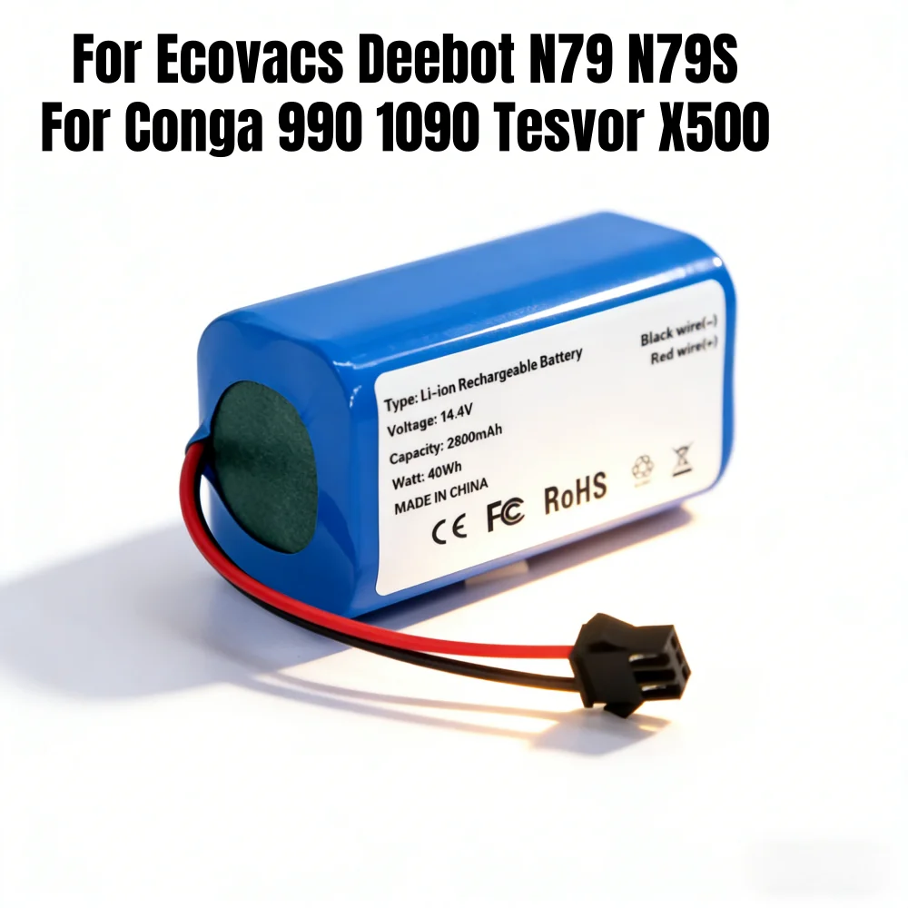14.4V 2800mAh Lithium Ion Battery for Conga 990 1090 Tesvor X500 Ecovacs N79 N79S Eufy RoboVac 11 11S 30 Vacuum Cleaner