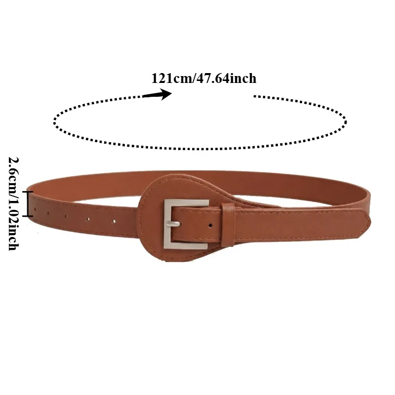 Stylish and Minimalist Square-Buckle Brown Women’s Slim Belt – Korean-Style Trendy and Versatile Belt for Jeans and Skirts