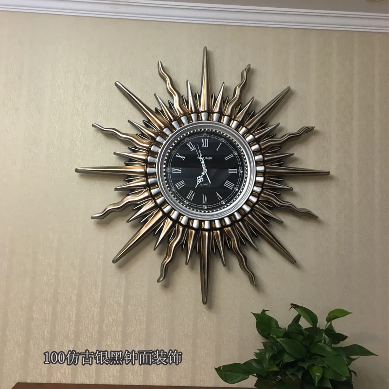 Light luxury living room sun clock decorative clock American retro quartz clock large wall hotel wall European wall