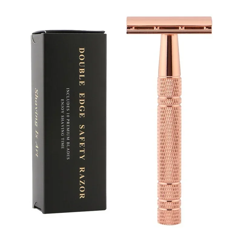 1pcs Rose Gold Razor Classic Double Edge Safety Razor for Mens Shaving&Womens Hair Removal Blades Manual Shaver