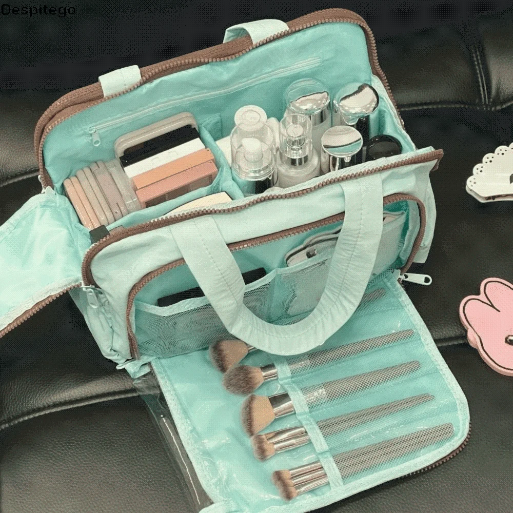 Large Capacity Cosmetic Handbag Waterproof Zipper Closure Travel Toiletry Bag Easy Access Multiple Pockets Portable Makeup Pouch