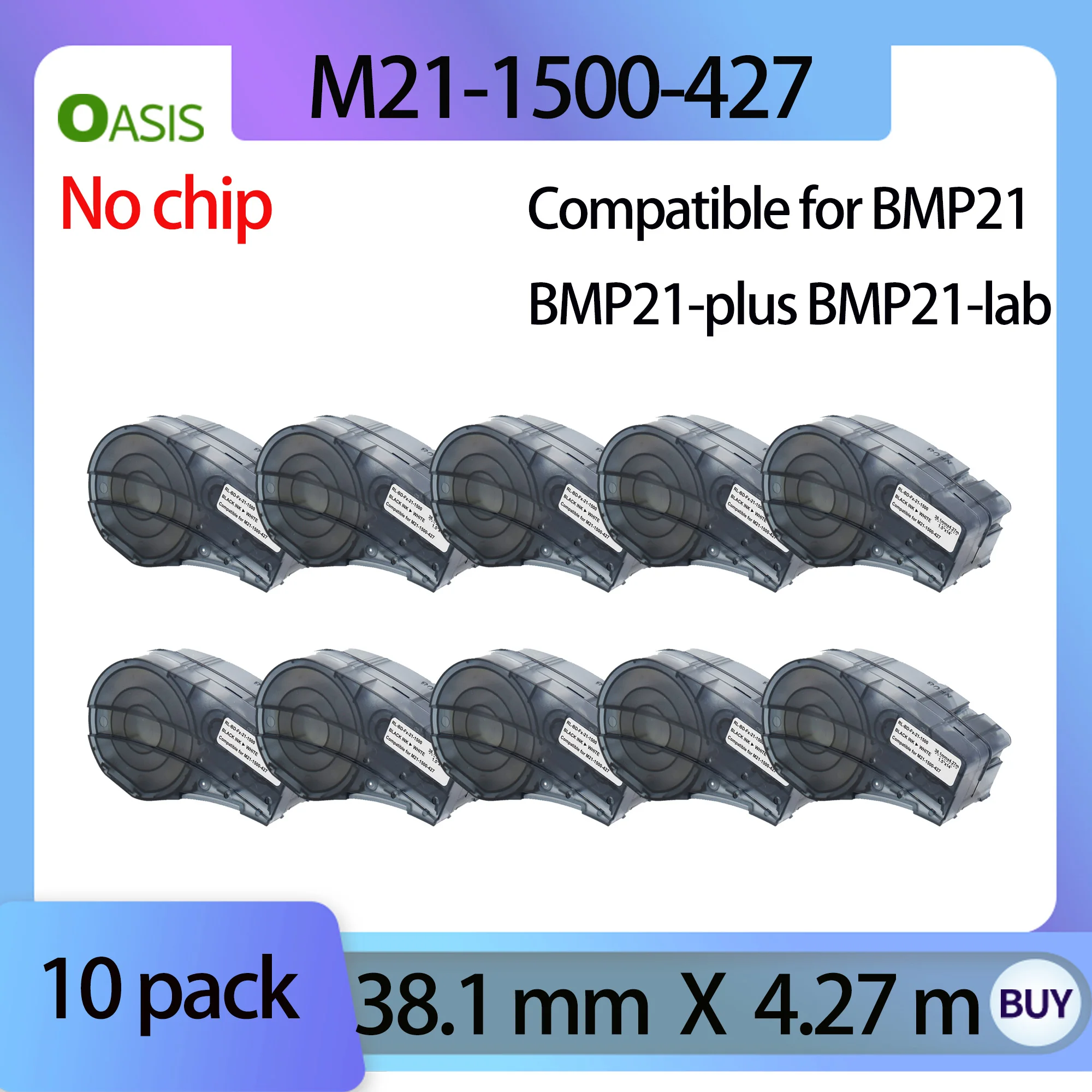 10PK Compatible M21-1500-427 Self-Laminating Wire Wrap Ribbon 38.1mm*4.27m For Brady BMP21,BMP21-PLUS Labeller Printer