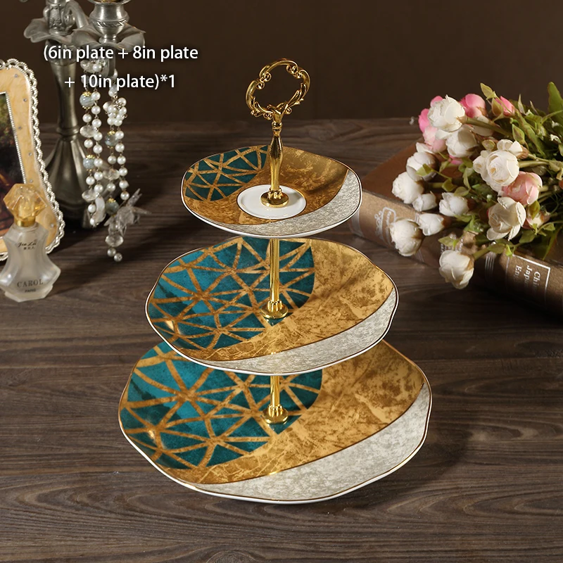 Pastoral Bone China Fruit Plates Set Cake Stand Plate Buffet Snack Dishes Candy Dish Bread Ceramic Tray British Tableware Decor image 3