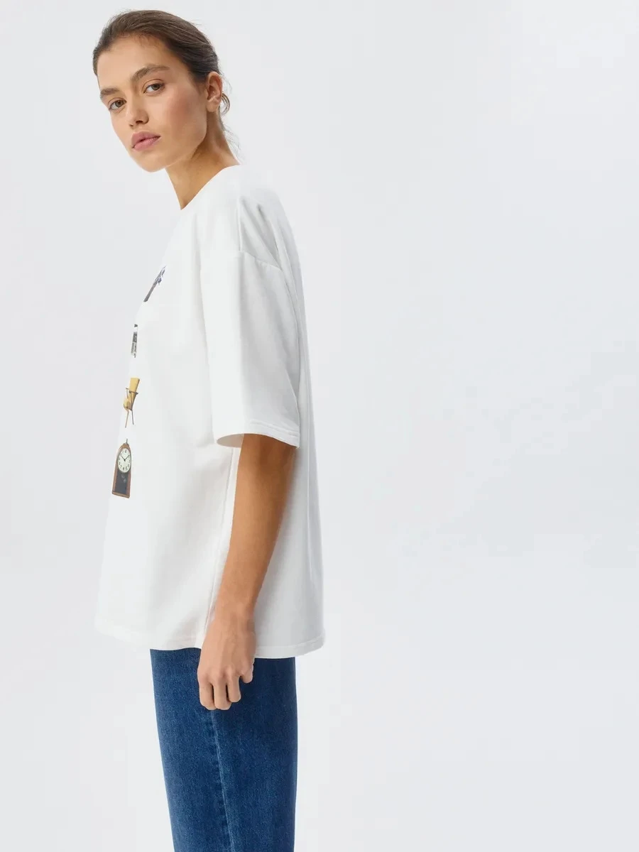 T-shirt imprimé ample, décontracté et tendance, en coton, haut pour femme, col rond, absorbant la transpiration, nouvelle arrivée estivale