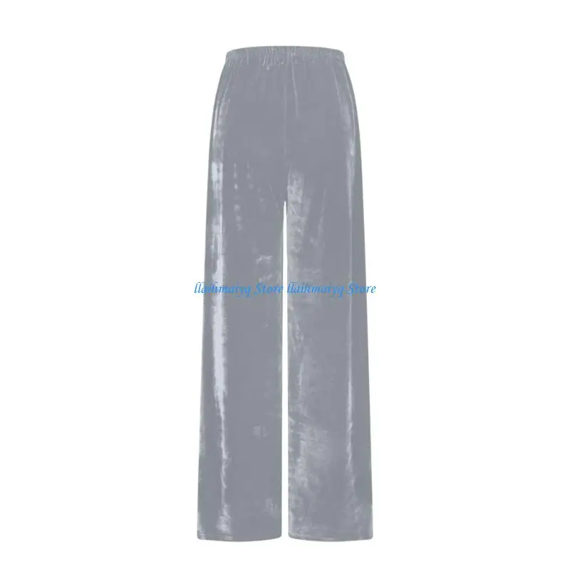 573B Women's Comfort Fit Wide Leg Casual Pants Elastic Waistband Drawstring
