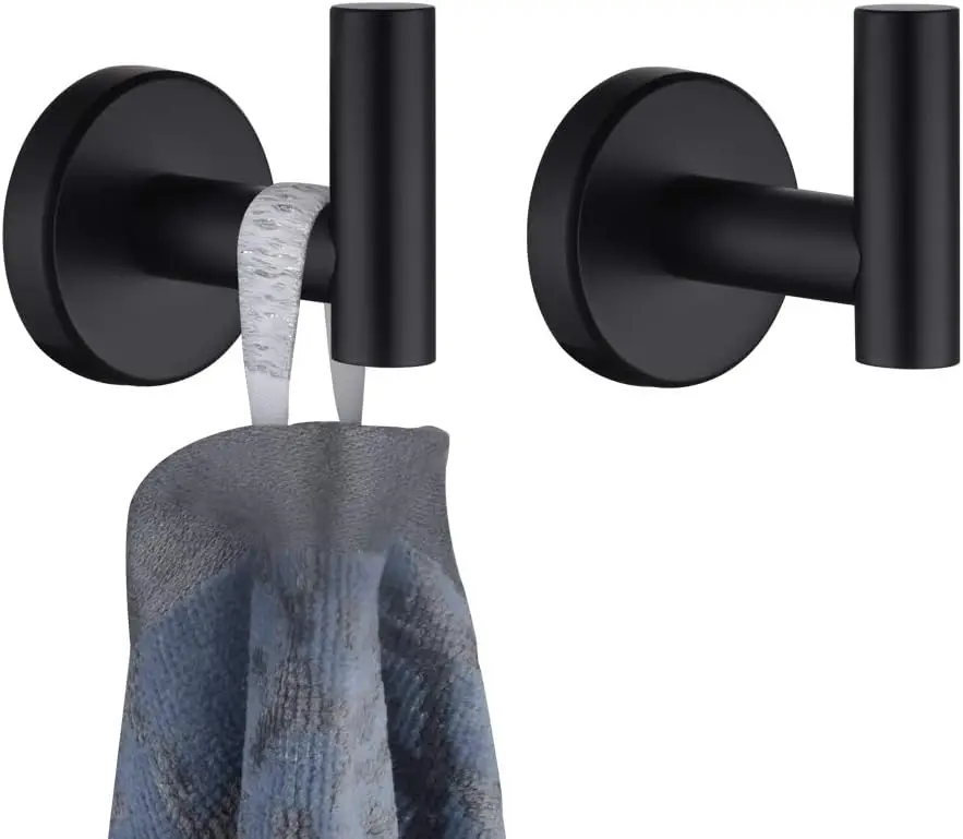 

Black Bathroom Towel Hook, 304 Stainless Steel Coat Robe Clothes Hook for Bathroom Kitchen Garage Wall Mounted, 2 Pack