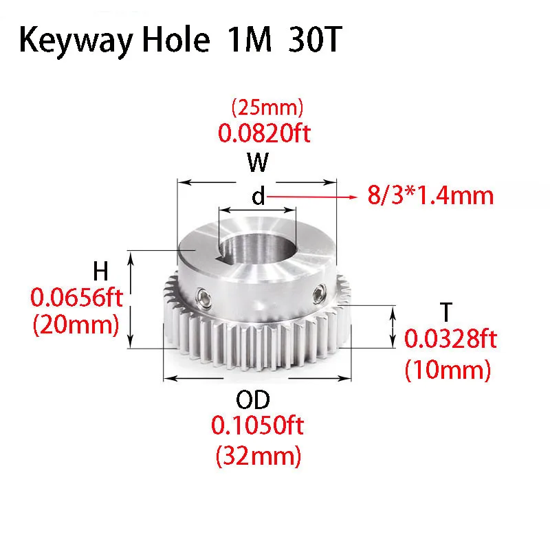 1Pcs 1M 30T Pinion Bossed Spur Gear  Stainless Steel Bore 8mm 10mm 12mm 14mm 15mm Transmission Pinion Keyway Hole Accessories