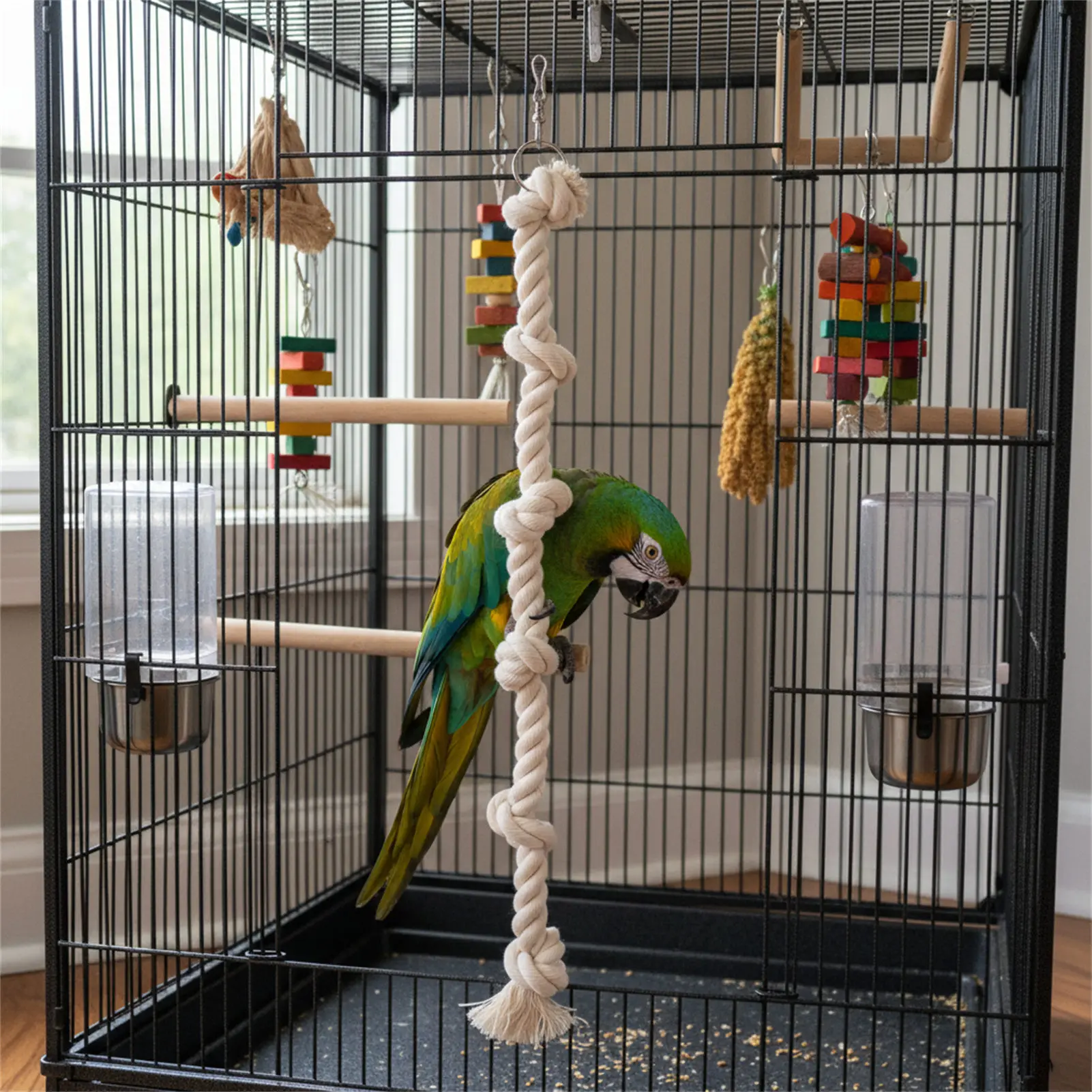 Papageien-Kletterseil aus Baumwolle, Vogelspielzeug, Vogelstation, Vogelrahmen, Vogelkäfig, spezielles Baumwollseil, Flügel-Stehspielzeug – Detail 5