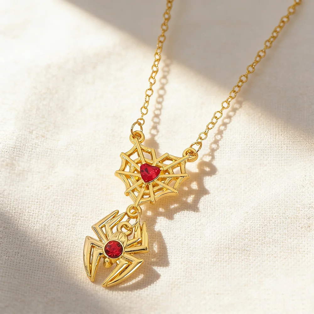 Spiderman Retro Web Heart Necklace - Creative Trend Spider Man Pendant Superhero Jewelry Personalized Accessory for Halloween view 6