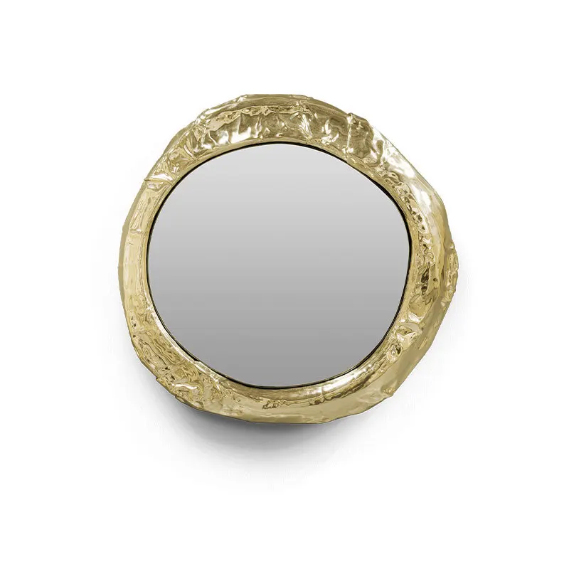 Light luxury handmade hammered pure copper decorative mirror, irregular designer bathroom mirror