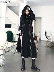 Woherb Gothic Style Black Punk Long Sexy Split Dresses Women Spaghetti Strap Robe Female  Dress Harajuku Streetwear Vestido