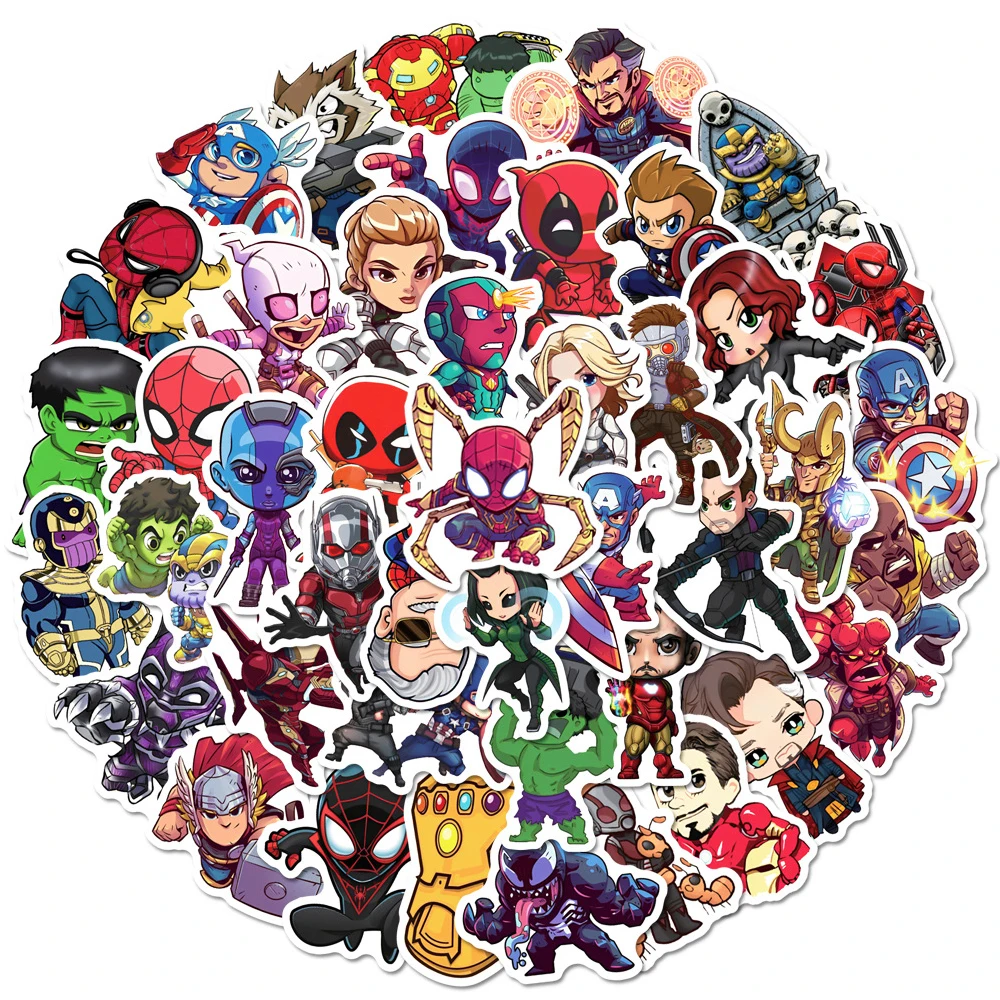 10/30/50 Uds. Pegatinas Kawaii de Marvel Los Vengadores, Calcomanías de Superhéroes de Dibujos Animados, Adhesivos para Álbumes de Recortes, Maletas, Teléfonos