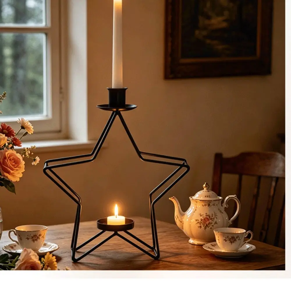 Iron Star Candle Holder Five Point Star Minimalist Tabletop Candle Holder Nordic Style Creative Art Ornament