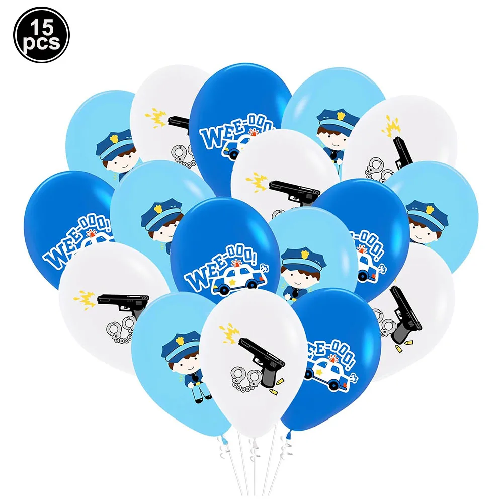 Police Theme Kids Boys Birthday Party Decoration Supplies Gun Policeman Pattern Balloons Car Banner Hanging Decoration