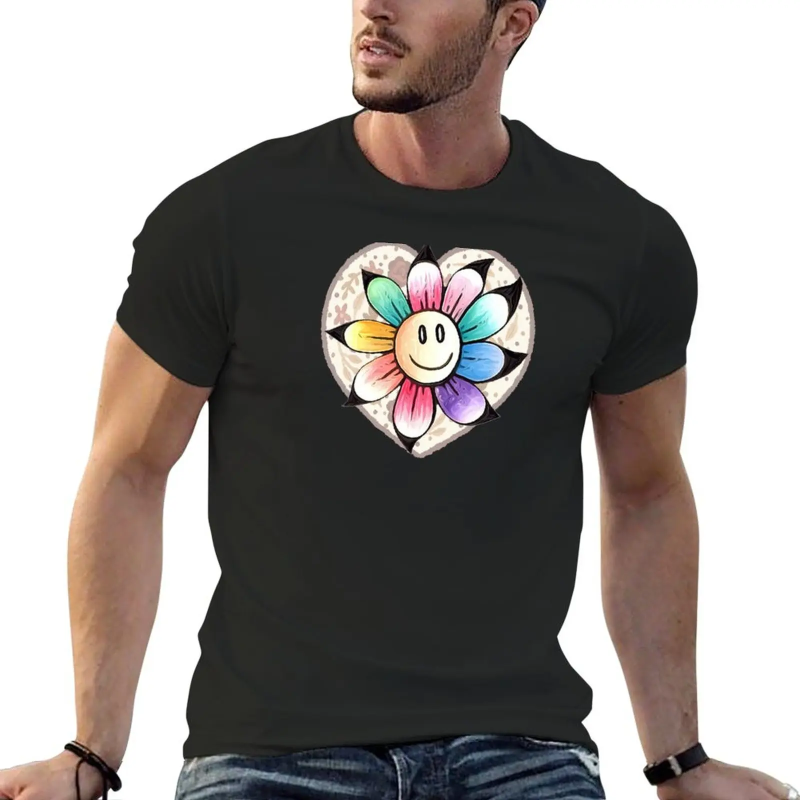 SJ's Doodle Adventures: Smile With Me-Energy Flower T-Shirt essential t shirt man clothes t shirts for men pack