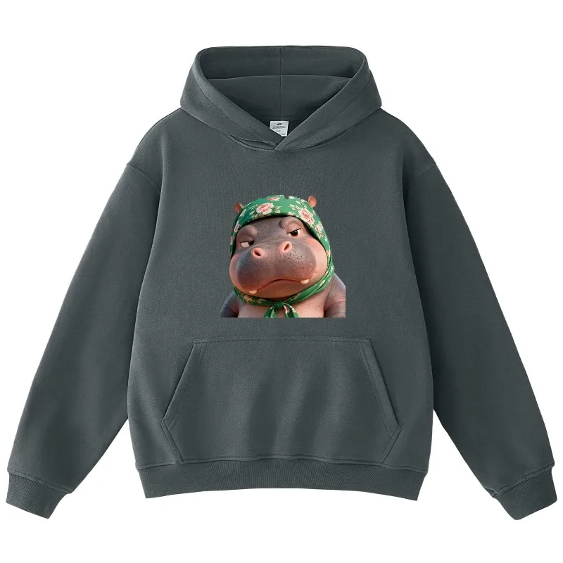 سترة بقلنسوة مطبوعة من Gangster Hippo للجنسين كبيرة الحجم كاجوال بأكمام طويلة ورسومات خريفية خفيفة الوزن #4