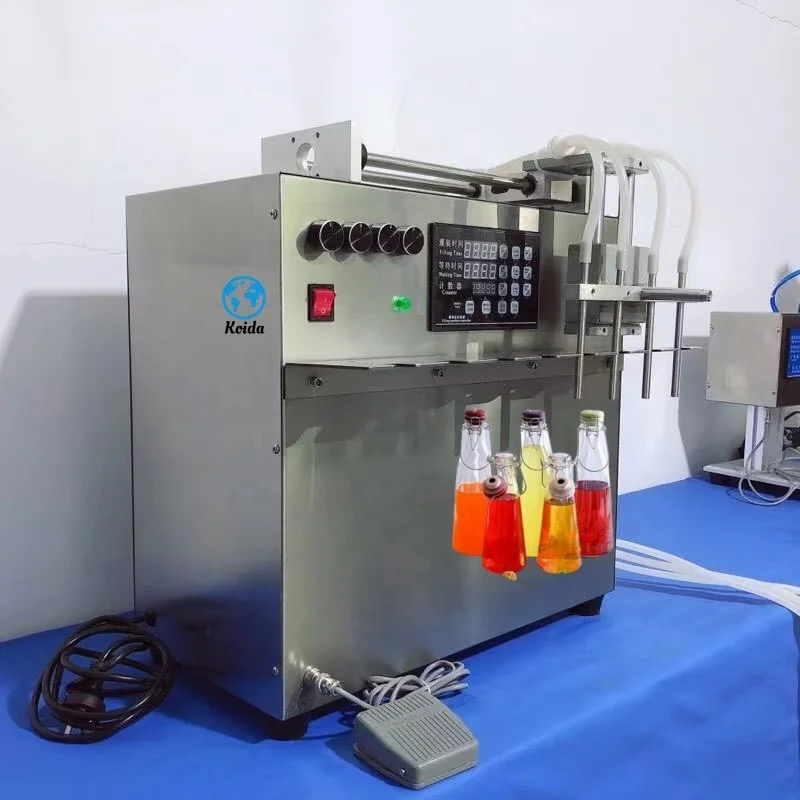 Máquina de llenado de líquidos con control digital, bolsa con boquilla de 4 cabezales compacta y precisa, embalaje de bolsas de bebidas de plástico de 200 ml