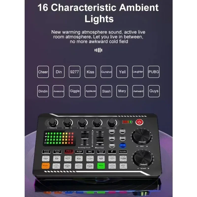 F998 Live Sound Card and Audio Interface with DJ Mixer Effects and Voice Changer,Bluetooth Stereo Audio Mixer,for Youtube Stream