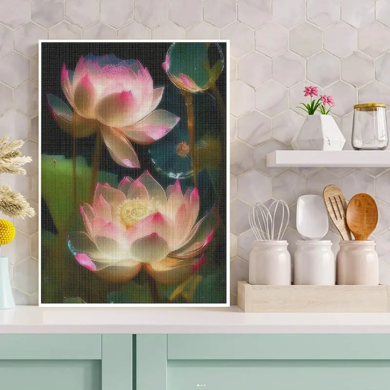 SDOYUNO Diamond Painting Lotus Cloud Cross Stitch Mosaic Floral Complete Kit DIY Embroidery Colorful Wall Art Gift