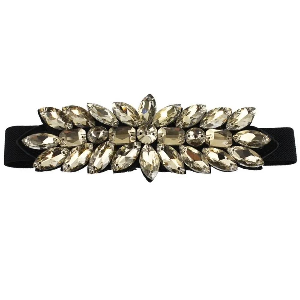 Shiny Crystal Stretch Waist Belt Rhinestone Large-Grain Elastic Waist Belt Sparkly Exaggerated Ornate Style Waist Cincher Daily